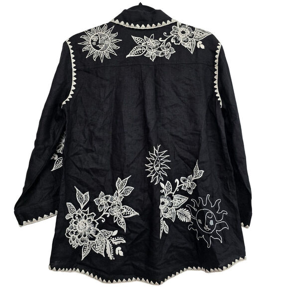 Johnny Was Addison Kimono Sleeve Shirt Black Floral Embroidered Linen Tunic XS - Picture 7 of 16
